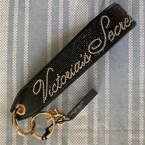VICTORIA'S SECRET Black Wristlet Keychain with Bling Rhinestones & Sparkle - NEW